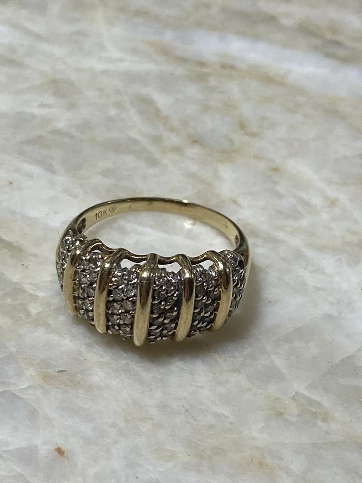 Estate 1.0 Diamond Wedding Anniversary Band Cocktail Ring 10k Yellow gold - Image 2 of 4