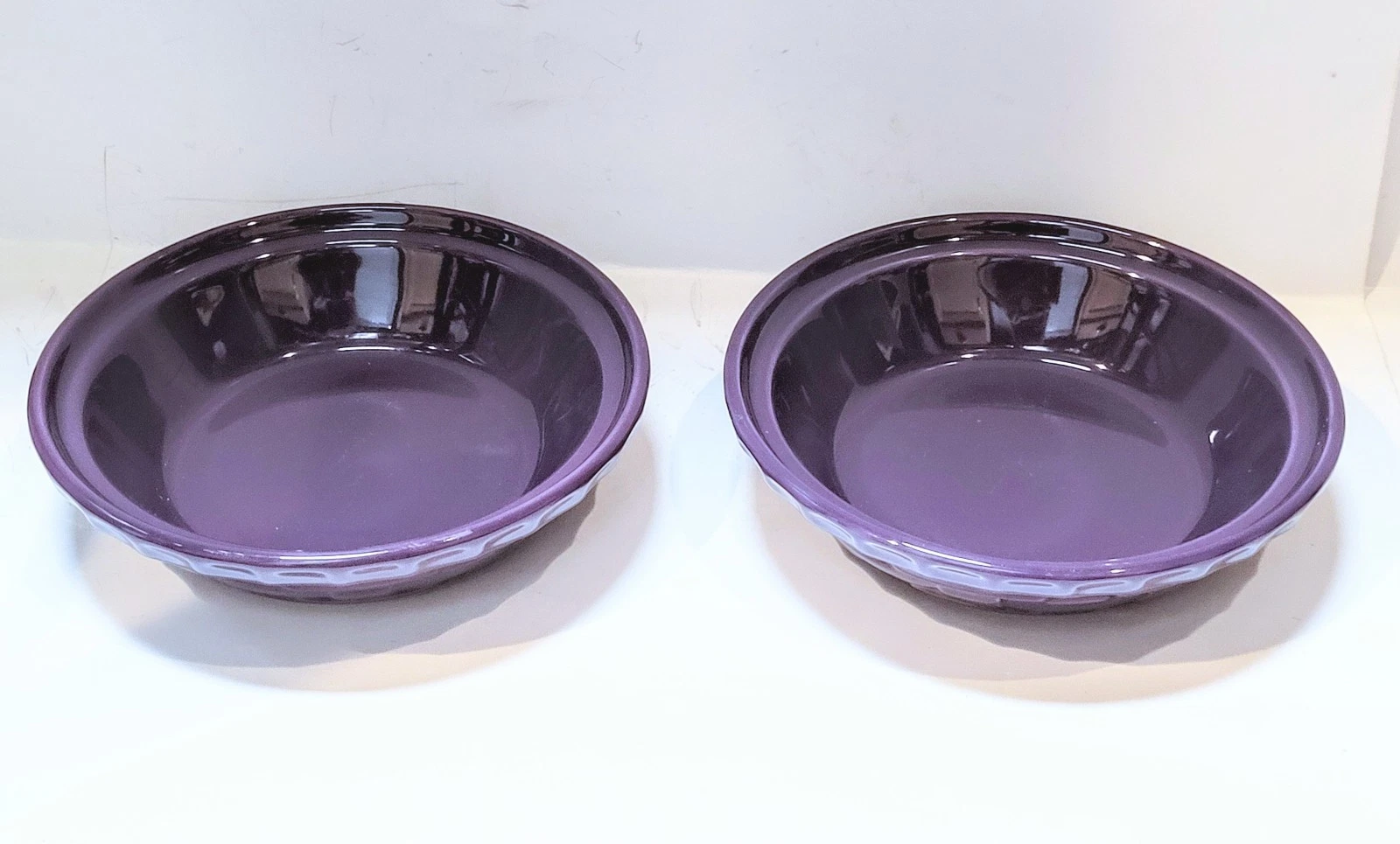 2 Longaberger Pottery Woven Traditions Eggplant Purple 7" Pie Plate Dish PIEP2