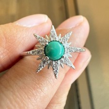 925 Sterling Silver Ring 4mm Natural Turquoise Gemstone Zircon Snowflake Cute