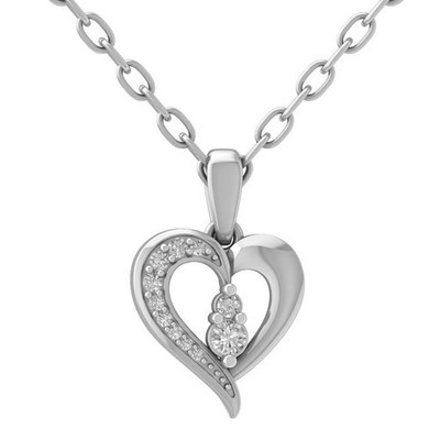 14K White Gold 0.1Ct Lab Grown Diamond Heart Pendant Silver Cable Chain 18''