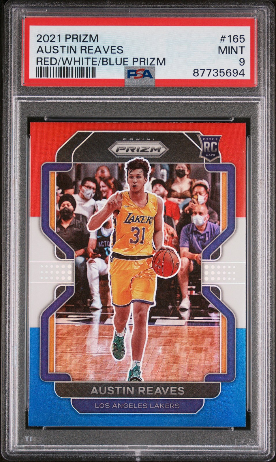 2021 PANINI PRIZM RED/WHITE/BLUE PRIZM #165 AUSTIN REAVES PSA 9