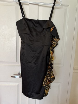 Roberto Cavalli Black One-Shoulder Dress with Gold Print Ruffle