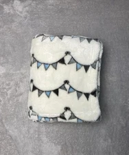 Hudson HB Baby Blanket Celebration Banners Cream Blue Plush Soft Security 30x36