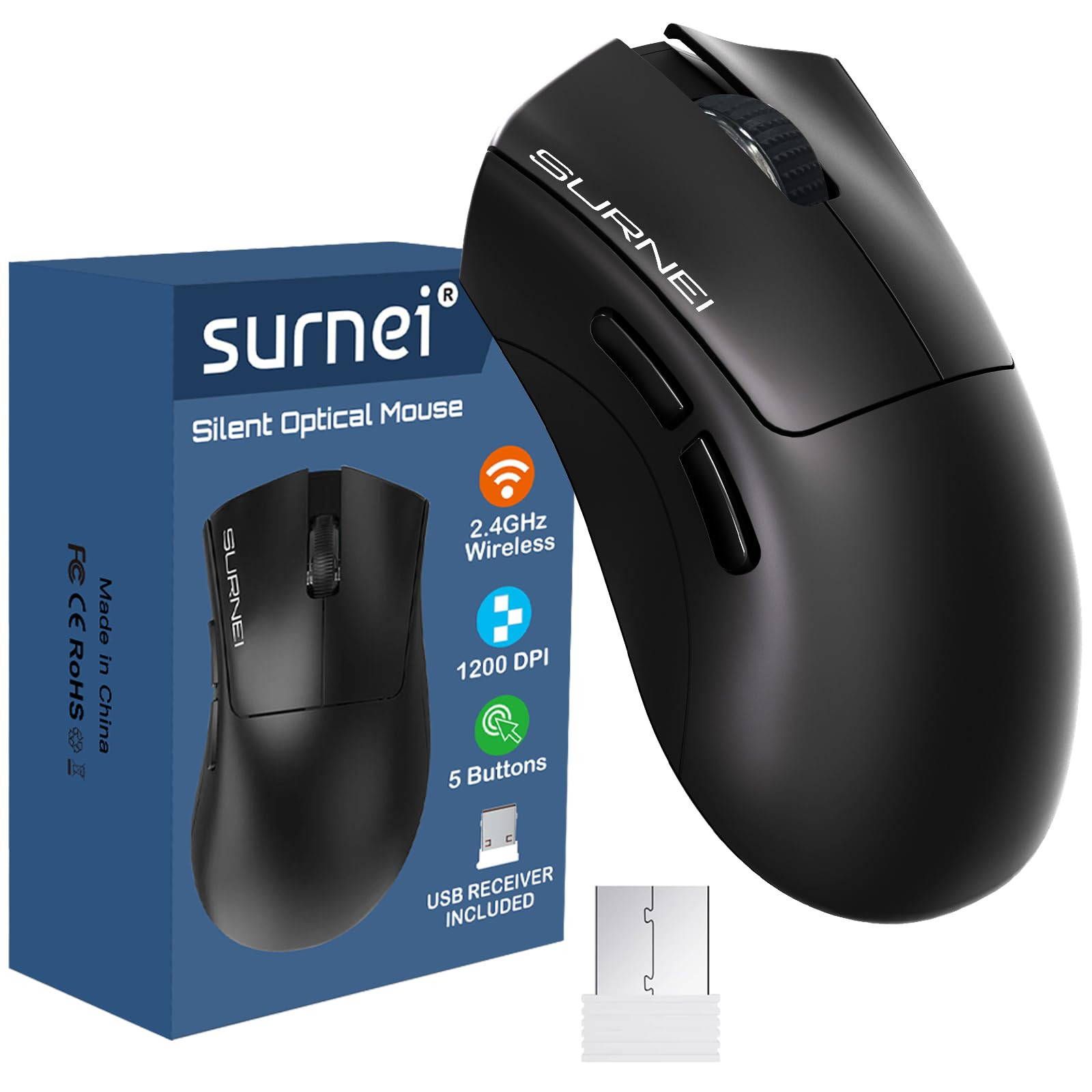 2.4GHz Silent Wireless Mouse, 1200 DPI Optical Sensor Cordless Mouse with USB...