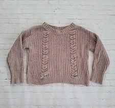 Express Women's Medium Chunky Cable Knit Chenille Sweater Taupe Cozy Scandi Mini