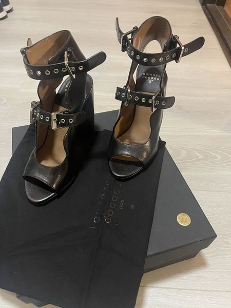 Women Heels Black Leather 38