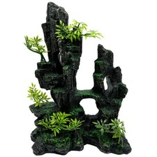 Aquarium Mountain View Moss Tree Rock Cave Fish Tank Stone Ornament Landscape...