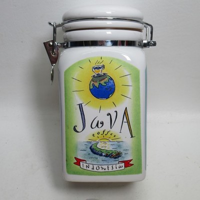 Vtg Cypress Point Trading Ceramic Coffee Cannister Java Columbia Kona Blue Mount