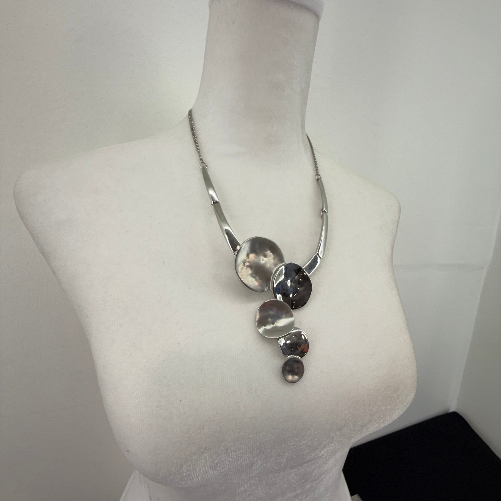 Modern Abstract Asymmetric Statement Necklace Sil… - image 1