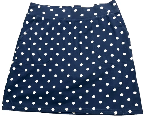 Croft Barrow Easy Knit Skort Sz Small Navy White Polka Dots Mid Rise Pockets NWT