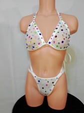 Exotic dancer stripper white two piece bikini dance outfit w rhineston-dancewear