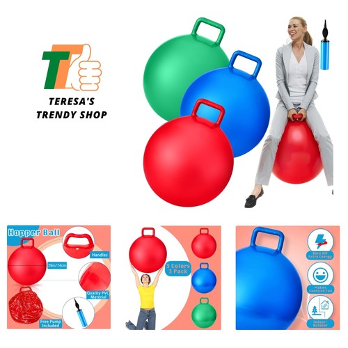 3 Pcs 29 Inch Bouncing Ball with Handle, Outdoors Hopper Jumping Hopping Ball...