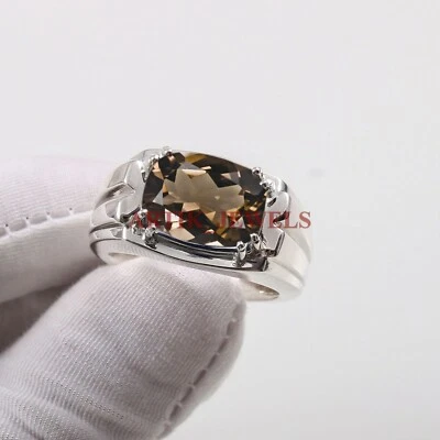 Natural Smoky Quartz Gemstone with 925 Sterling Silver Ring for Men's #5089 - Image 1 of 4