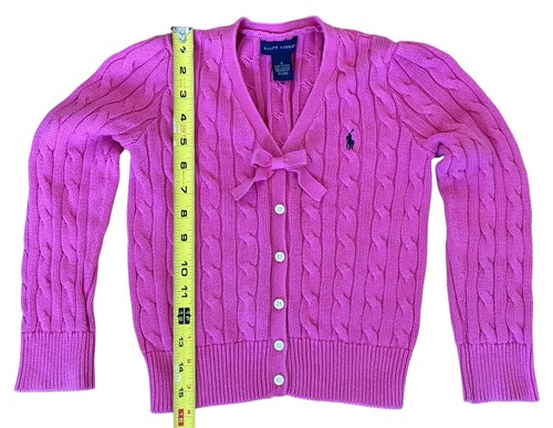 AUTHENTIC POLO RALPH LAUREN TODDLER GIRLS CARDIGAN SWEATER 6 PINK BOW CABLE-KNIT - Picture 2 of 4