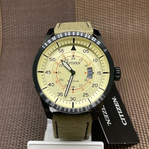 Citizen AW1365-19P Eco-Drive Analog Men's Cream Dial Beige Fabric Date  Watch 4974374235961 | eBay