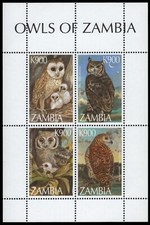 Sambia 1997 - Mi-Nr. 732-735 ** - MNH - Kleinbogen - Eulen / Owls