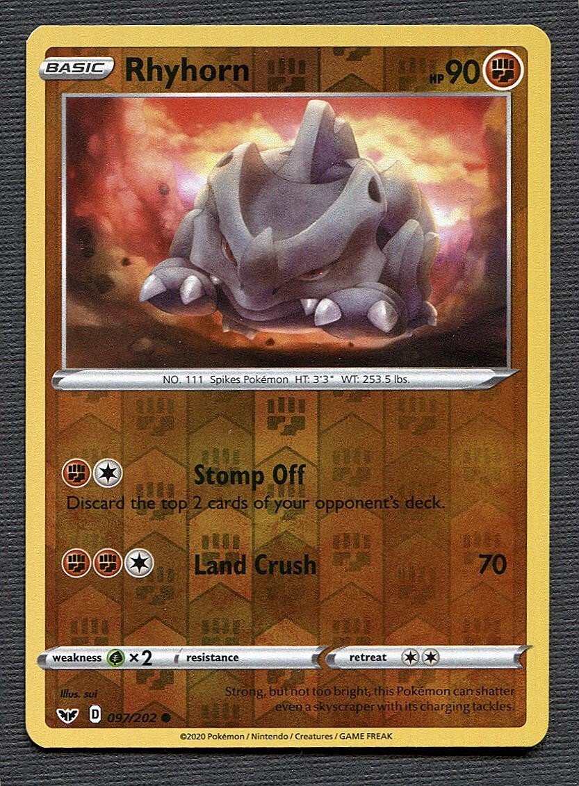 2020 Pokemon Sword & Shield Rhyhorn REVERSE HOLO 97/202