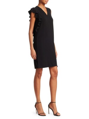 NEW Akris Punto V-Neck Ruffle Sleeve Crepe Dress in Black - Size 4 #D3698