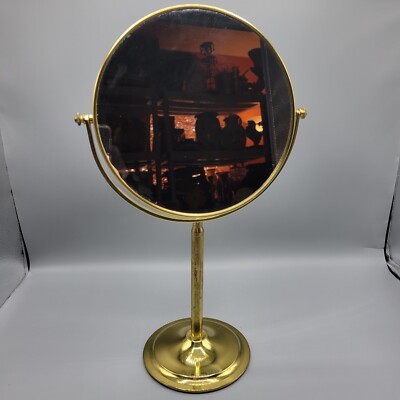 Vintage Tall Double Sided Pedestal Brass Mirror, 15''x9''