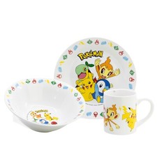 Pokemon Pikachu Kinder 3 teiliges Geschirr Set Keramik Teller Schüssel Tasse