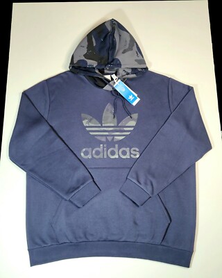 ADIDAS Hoodie 2XL Mens Camo Blue Gray Fleece Sweatshirt