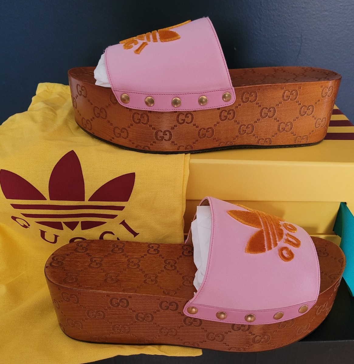 GUCCI 41✖︎41 Gucci x Adidas Gazelle Leather Wedge Sneakers Women Size 41