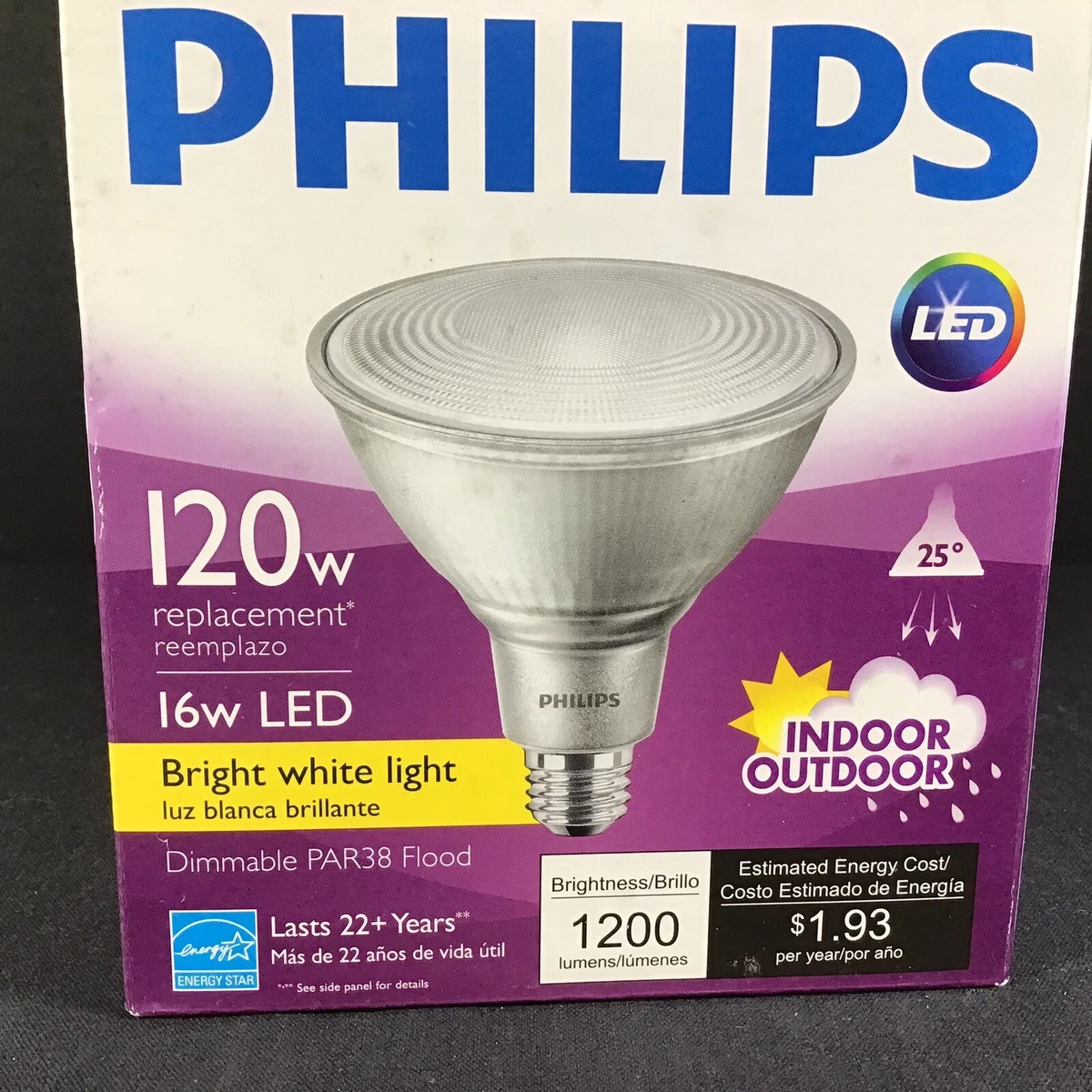 Phillips PAR38 120W Replacement 14W LED Indoor Outdoor Dimmable Flood Light Bulb