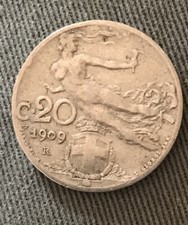 Rara 20 Centesimi Lira Italiana 1909 In Ottima Conservazione come foto