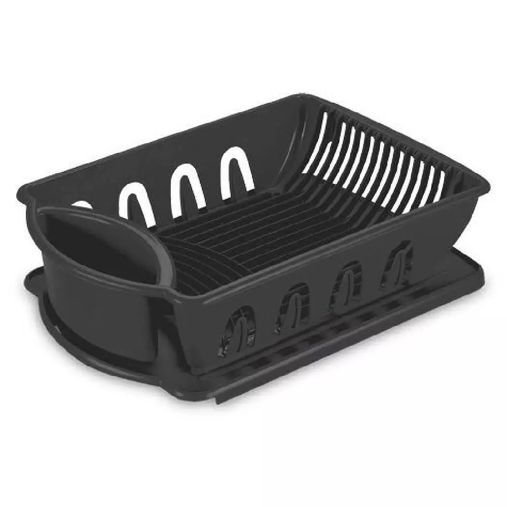 Sterilite Large Plastic Dish Drainer Dry Rack 2 Piece Sink Drainboard 0641  Black 73149064196