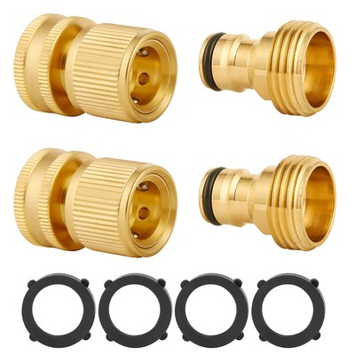 2 Sets Brass Garden Hose Quick Connect Fitting Water Hose Connectors 3/4'' GHT