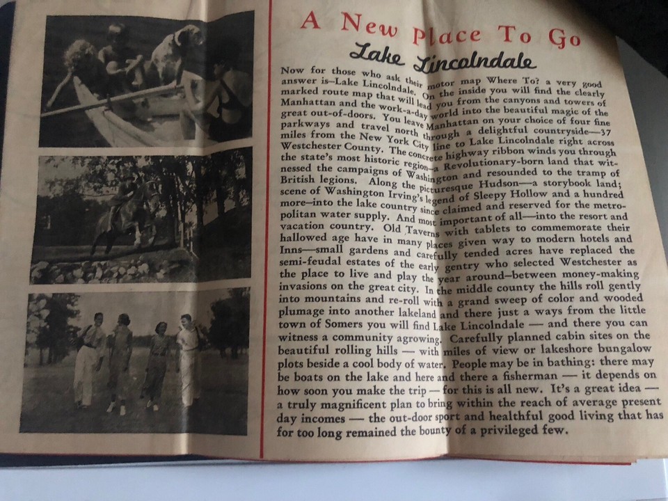 Lake Lincolndale, New York County, USA Vintage Road Map Great Wall