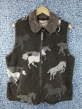 Woolrich Womens Equestrian Faux Sherpa Sleeve Zip Up Vest Brown Size Medium