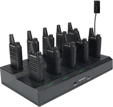 Compact PMR446 Two Way Radios with 10-Way Charger, LED Indicators, Clip (10x)