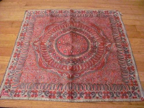 Vintage kreisförmiger rosa grauer Vera Neumann Polyester gemusterter Schal 27" Japan Schal