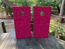 WATERPROOF  FADEPROOF Cornhole Board Wraps / PINK LEOPARD