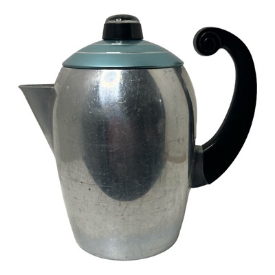 Wear-Ever 2328 Hallite Aluminum Percolator Coffee Pot Turquoise USA Vtg Atomic