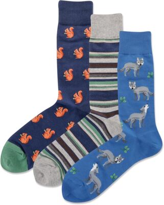Hot Sox Men's Nature Animal Crew Sock 3 Pair, Assorted, Men's 10-13