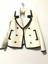 J. Crew Size 6 Wool Cream Navy Trim Pea Coat Nello Gori Jacket Women Stye#92050