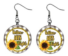 Religious Christian Sunflower Button Earrings Jewelry 1" Dangle MADE IN USA NEW