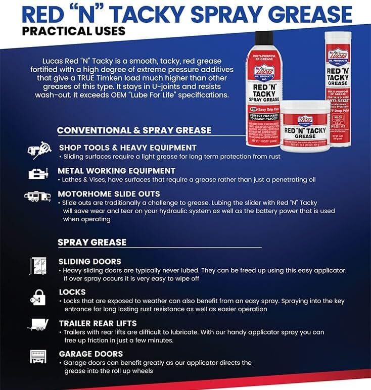 Lucas Oil Red 'N' Tacky Grease Rust Oxidation Inhibitors Wheel Bearing 14 Oz New