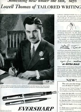 1935 Original Eversharp Adjustable Fountain Pens Ad. Lowell Thomas Photo. Big Pg