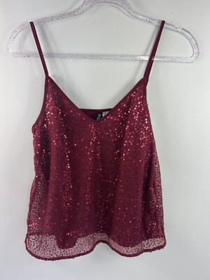 Divided H&M Camisole Women's Sz 6 Red V-Neck Spaghetti Strap Sequins