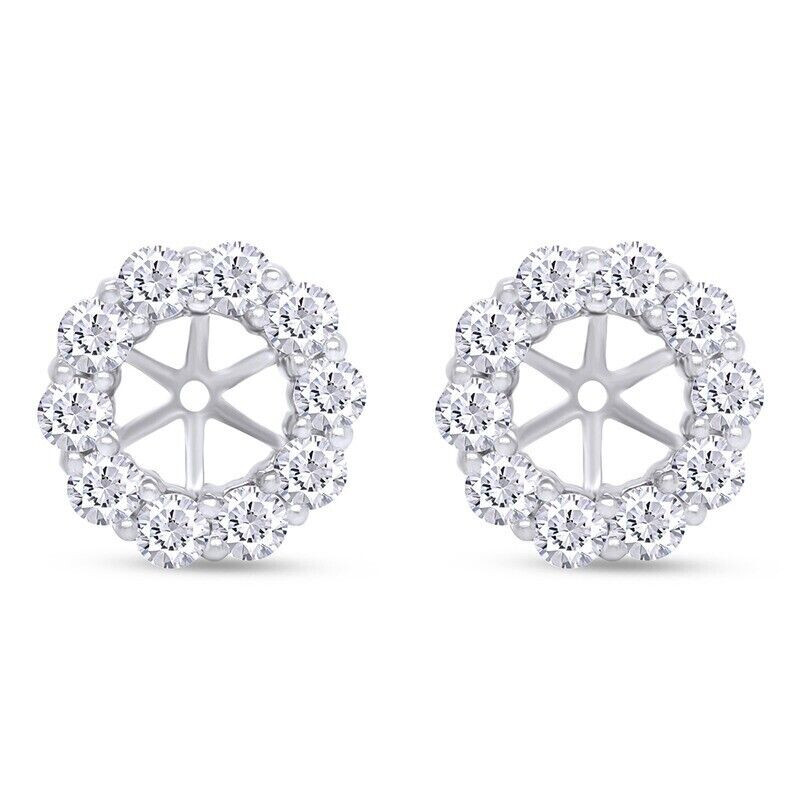 Simulated diamond stud earrings jacket in 925 sterling silver  -image