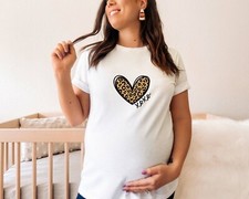 Simple Leopard Print Heart Maternity T-shirt | Maternity T-shirt White Black