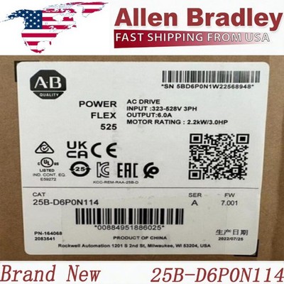 New Sealed AB 25B-D6P0N114 25BD6P0N114 AB PowerFlex 525 AC Drive PLC 1PC US