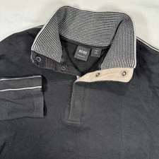 BOSS Hugo Boss Mens M Black Piceno Snap Collar Polo Shirt Classic Grandpa