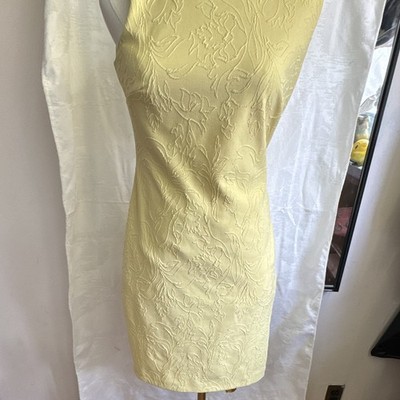 Tommy Hilfiger Yellow Floral Jacquard Sheath Dress Crew Neck Sleeveless 6
