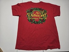 Vintage 90s Neil Diamond Christmas Tour Shirt Men L Red Single Stitch USA Made