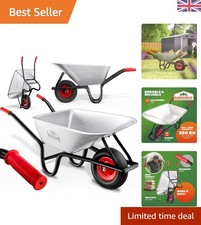Heavy Duty 100L Wheelbarrow with Pneumatic Tyre - 250KG Capacity | Silver & Red
