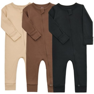 Aablexema Baby Cotton Footless Pajamas with Mitten, 3pack Infant Romper Zip U...